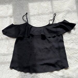 Victoria’s Secret Black Off-Shoulder Satin Ruffle Top - Spaghetti Strap Blouse